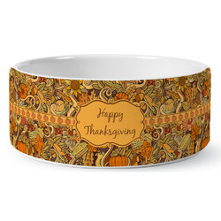 Thanksgiving Ceramic Dog Bowl - Medium (Personalized)