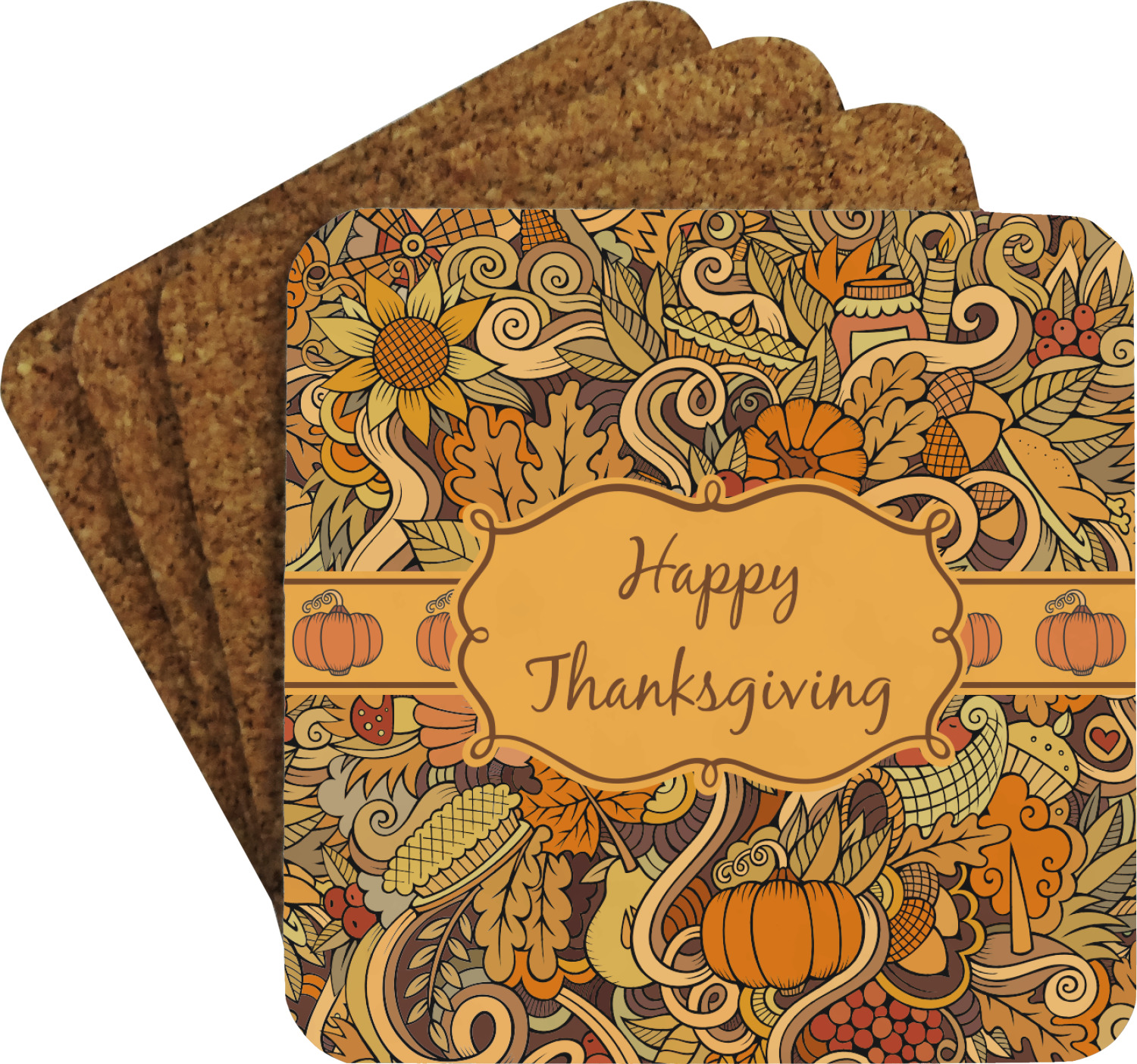 Thanksgiving Cork Coaster - Set of 4 - YouCustomizeIt