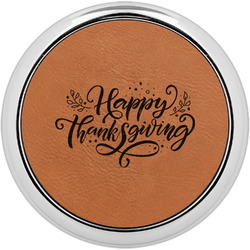 Thanksgiving Set of 4 Leatherette Round Coasters w/ Silver Edge
