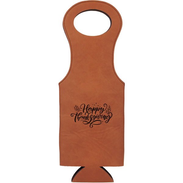 Custom Thanksgiving Leatherette Wine Tote - Single Sided