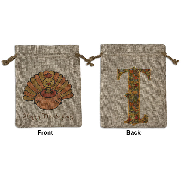 Custom Thanksgiving Medium Burlap Gift Bag - Front & Back