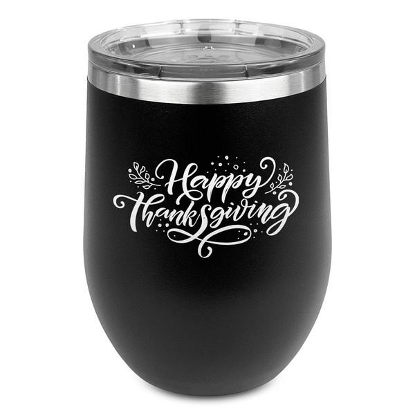 Custom Thanksgiving Stemless Stainless Steel Wine Tumbler - Black - Double Sided