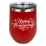 Thanksgiving Stemless Stainless Steel Wine Tumbler - Red - Double Sided