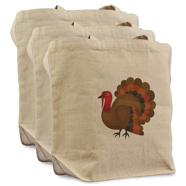 Custom Traditional Thanksgiving Reusable Cotton Grocery Bags - Set of 3