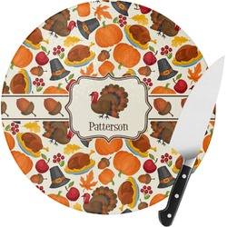 Traditional Thanksgiving Round Glass Cutting Board - Small (Personalized)