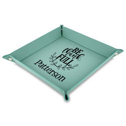 Traditional Thanksgiving Faux Leather Dice Tray - 9" x 9"  - Teal (Personalized)