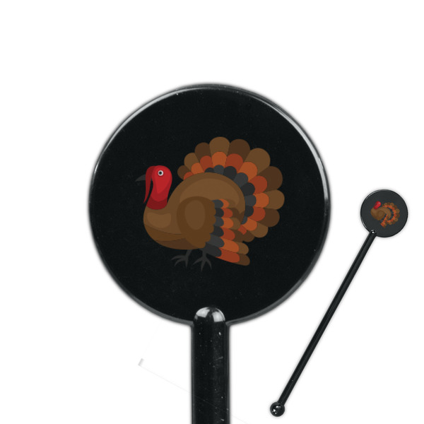 Custom Traditional Thanksgiving 5.5" Round Plastic Stir Sticks - Black - Double Sided