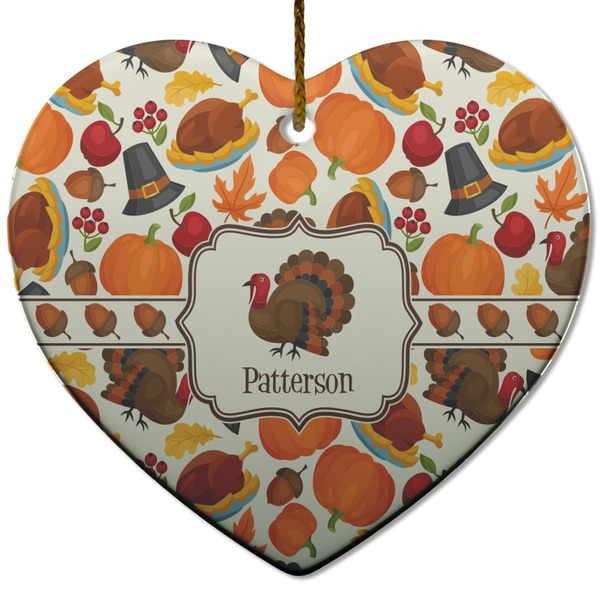 Custom Traditional Thanksgiving Heart Ceramic Ornament w/ Name or Text