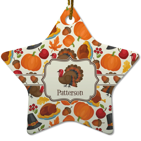 Custom Traditional Thanksgiving Star Ceramic Ornament w/ Name or Text