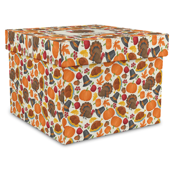 Custom Traditional Thanksgiving Gift Box with Lid - Canvas Wrapped - X-Large (Personalized)