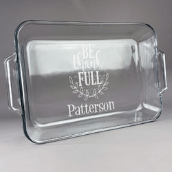 Traditional Thanksgiving Glass Baking Dish with Truefit Lid - 13in x 9in (Personalized)