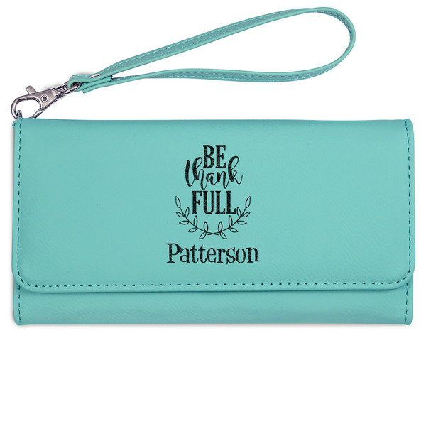 Custom Traditional Thanksgiving Ladies Leatherette Wallet - Laser Engraved- Teal (Personalized)