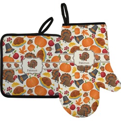 Traditional Thanksgiving Right Oven Mitt & Pot Holder Set w/ Name or Text