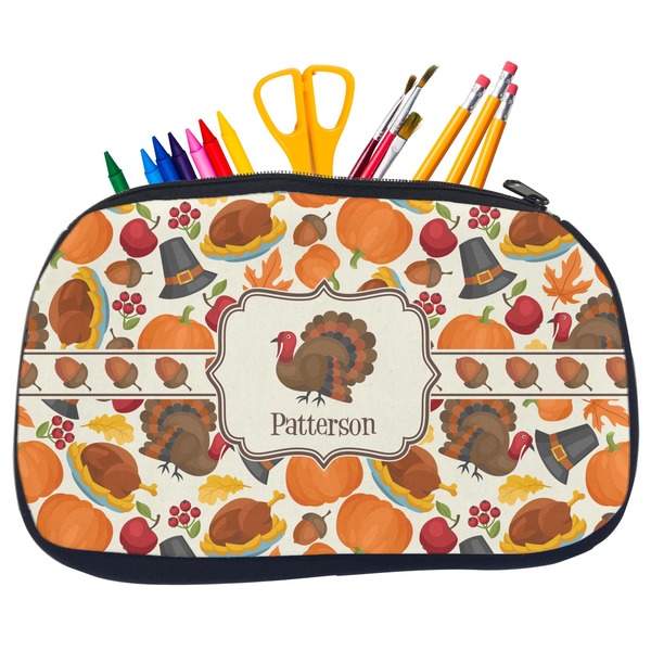 Custom Traditional Thanksgiving Neoprene Pencil Case - Medium w/ Name or Text