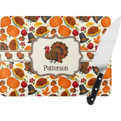 Traditional Thanksgiving Rectangular Glass Cutting Board - Large - 15.25"x11.25" w/ Name or Text