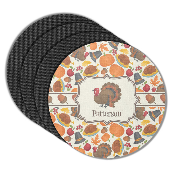 Custom Traditional Thanksgiving Round Rubber Backed Coasters - Set of 4 (Personalized)