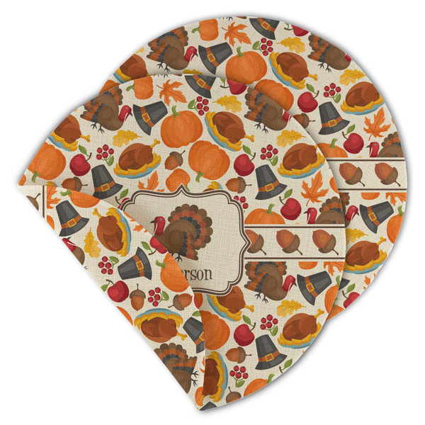 Custom Traditional Thanksgiving Round Linen Placemat - Double Sided - Set of 4 (Personalized)