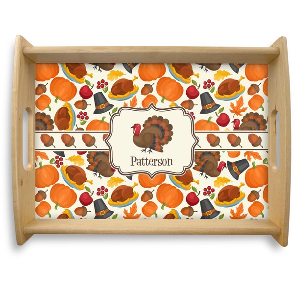 Custom Traditional Thanksgiving Natural Wooden Tray - Large (Personalized)