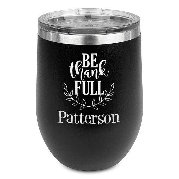 Custom Traditional Thanksgiving Stemless Stainless Steel Wine Tumbler - Black - Double Sided (Personalized)