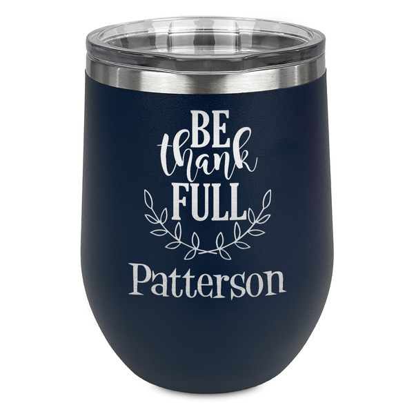 Custom Traditional Thanksgiving Stemless Stainless Steel Wine Tumbler - Navy - Double Sided (Personalized)