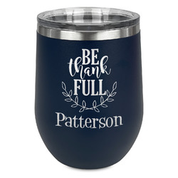 Traditional Thanksgiving Stemless Stainless Steel Wine Tumbler - Navy - Single Sided (Personalized)