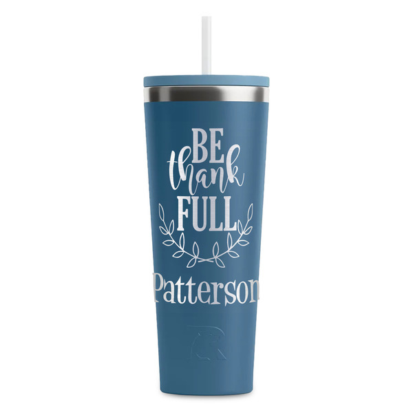 Custom Traditional Thanksgiving RTIC Everyday Tumbler with Straw - 28oz - Steel Blue - Double-Sided (Personalized)