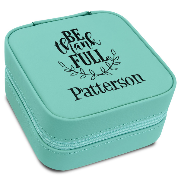 Custom Traditional Thanksgiving Travel Jewelry Box - Teal Leather (Personalized)