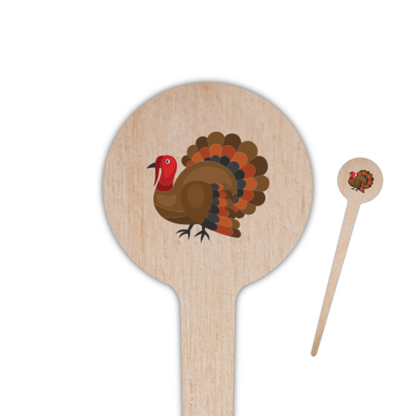 Custom Traditional Thanksgiving 4" Round Wooden Food Picks - Double Sided