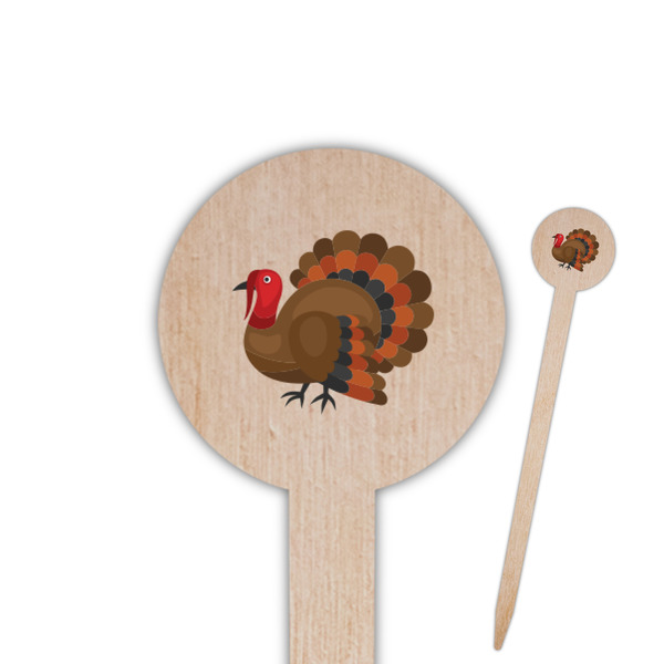 Custom Traditional Thanksgiving 6" Round Wooden Food Picks - Double Sided