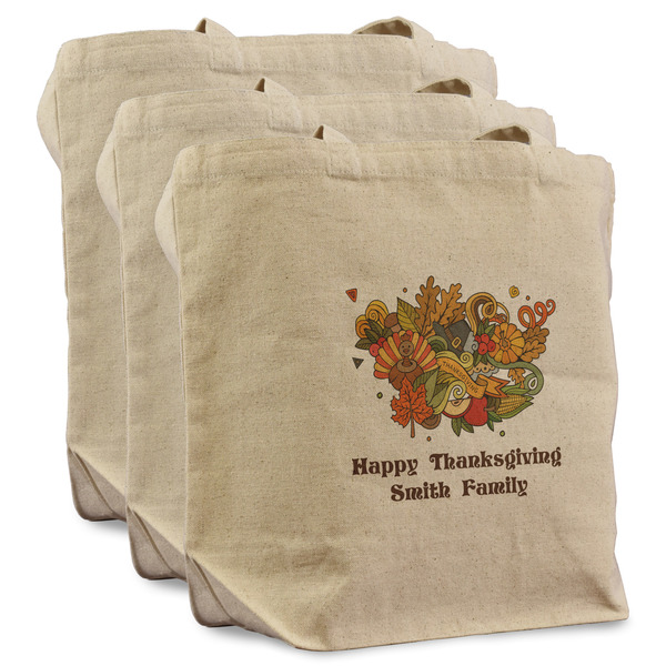 Custom Happy Thanksgiving Reusable Cotton Grocery Bags - Set of 3 (Personalized)