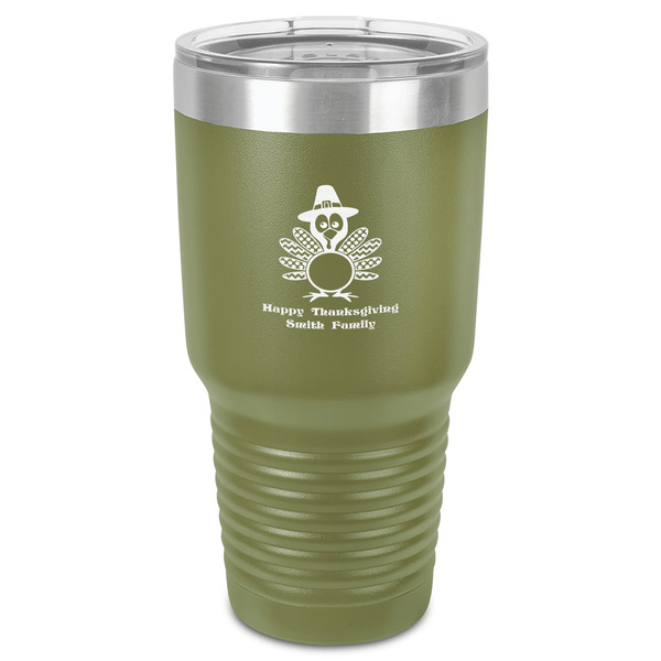 Custom Happy Thanksgiving 30 oz Stainless Steel Tumbler - Olive - Single-Sided (Personalized)