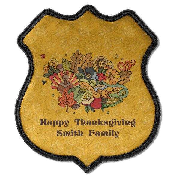 Custom Happy Thanksgiving Iron On Shield Patch C w/ Name or Text