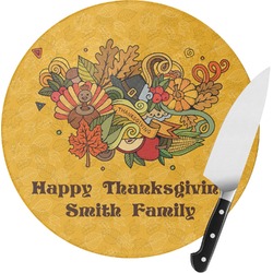 Happy Thanksgiving Round Glass Cutting Board - Small (Personalized)