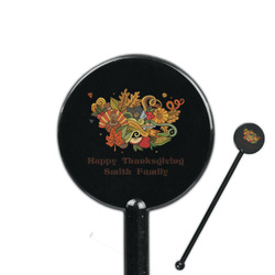 Happy Thanksgiving 5.5" Round Plastic Stir Sticks - Black - Double Sided (Personalized)