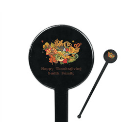 Happy Thanksgiving 7" Round Plastic Stir Sticks - Black - Single Sided (Personalized)