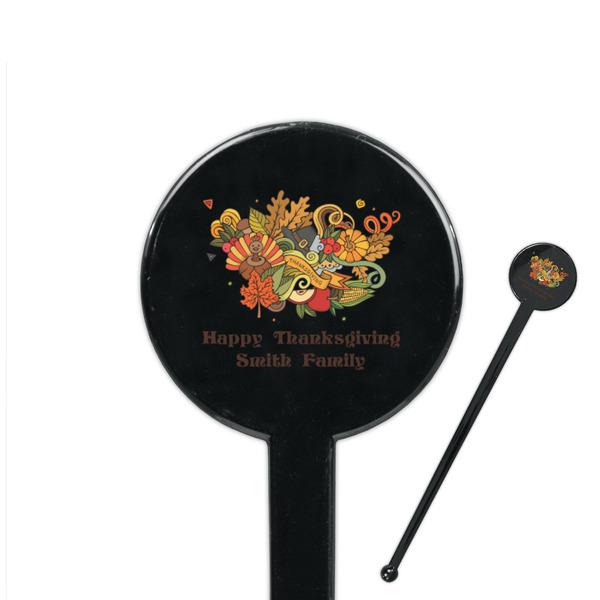 Custom Happy Thanksgiving 7" Round Plastic Stir Sticks - Black - Double Sided (Personalized)
