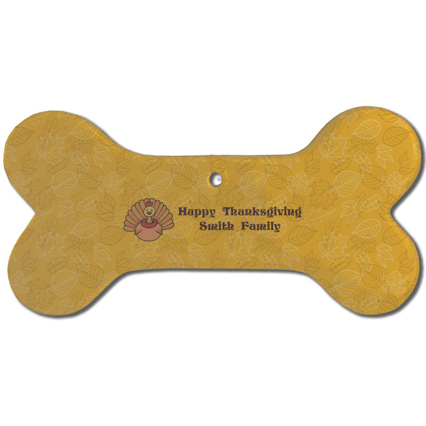 Custom Happy Thanksgiving Ceramic Dog Ornament - Front w/ Name or Text