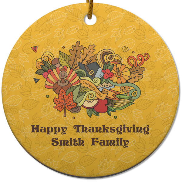 Custom Happy Thanksgiving Round Ceramic Ornament w/ Name or Text