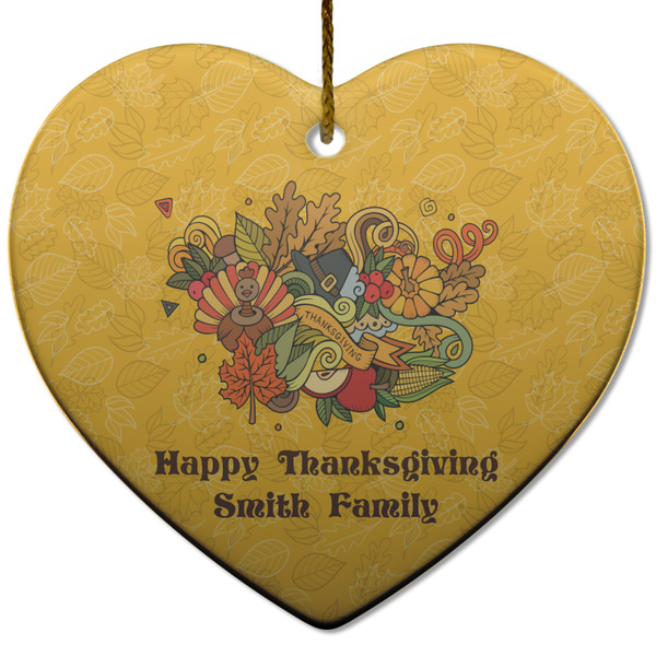 Custom Happy Thanksgiving Heart Ceramic Ornament w/ Name or Text