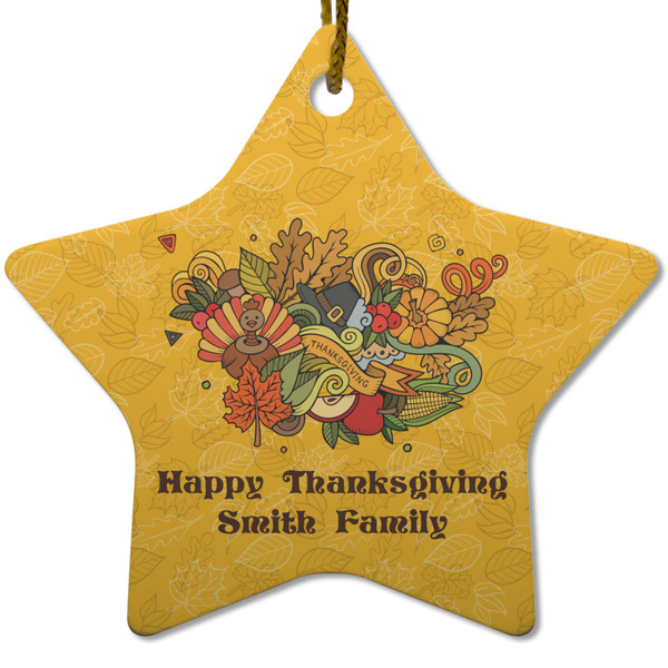 Custom Happy Thanksgiving Star Ceramic Ornament w/ Name or Text