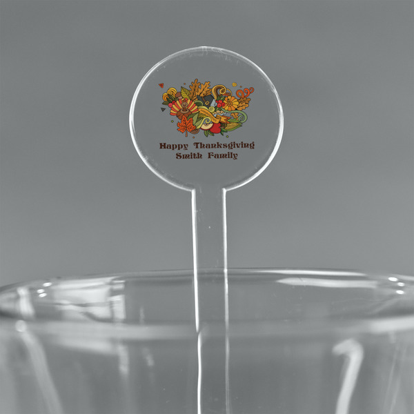 Custom Happy Thanksgiving 7" Round Plastic Stir Sticks - Clear (Personalized)