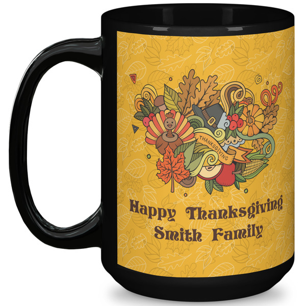 Custom Happy Thanksgiving 15 Oz Coffee Mug - Black (Personalized)