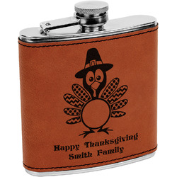 Happy Thanksgiving Leatherette Wrapped Stainless Steel Flask (Personalized)
