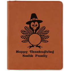 Happy Thanksgiving Leatherette Zipper Portfolio with Notepad - Double Sided (Personalized)