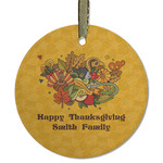 Happy Thanksgiving Flat Glass Ornament - Round w/ Name or Text