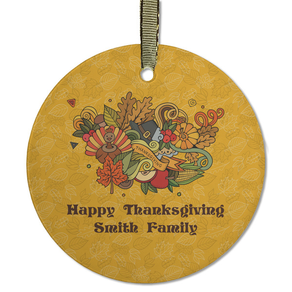 Custom Happy Thanksgiving Flat Glass Ornament - Round w/ Name or Text