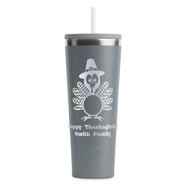 Custom Happy Thanksgiving RTIC Everyday Tumbler with Straw - 28oz - Grey - Double-Sided (Personalized)