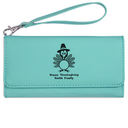 Happy Thanksgiving Ladies Leatherette Wallet - Laser Engraved- Teal (Personalized)