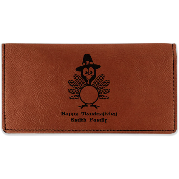 Custom Happy Thanksgiving Leatherette Checkbook Holder - Double Sided (Personalized)