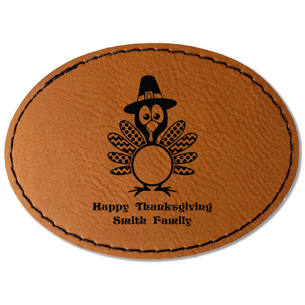 Custom Happy Thanksgiving Faux Leather Iron On Patch - Oval (Personalized)